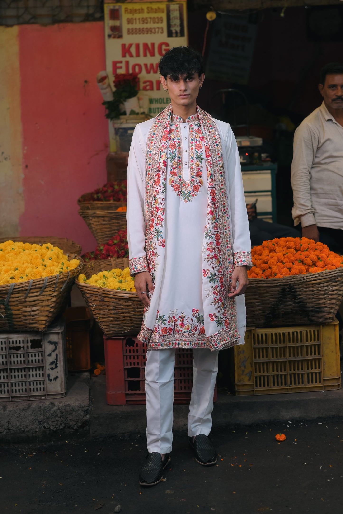 White Floral Embroidered Kurta with Dupatta – Traditional Elegance